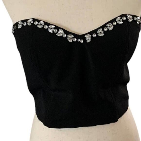 Forever 21 strapless corset top black with rhinestone accents. Padded cups Large - Picture 1 of 11